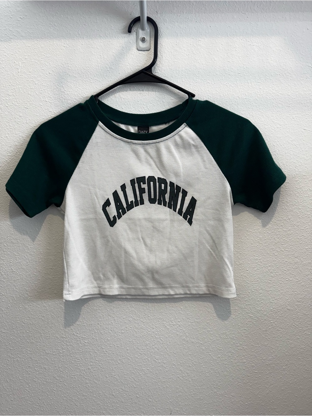 Raglan California Crop Tee - White & Dark Green